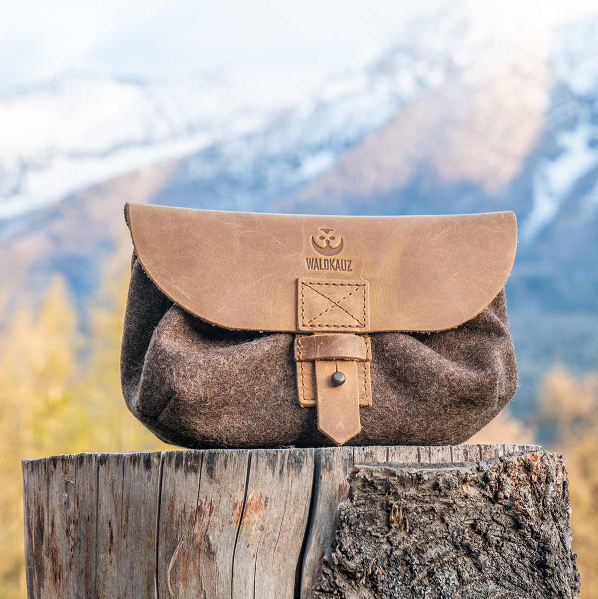 Bauchtasche des Modulus-Systems Modulus-Bauchtasche auf Holzklotz