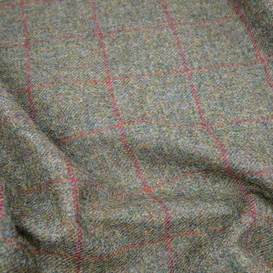 Tweed, schilffarben mit rotem Überkaro