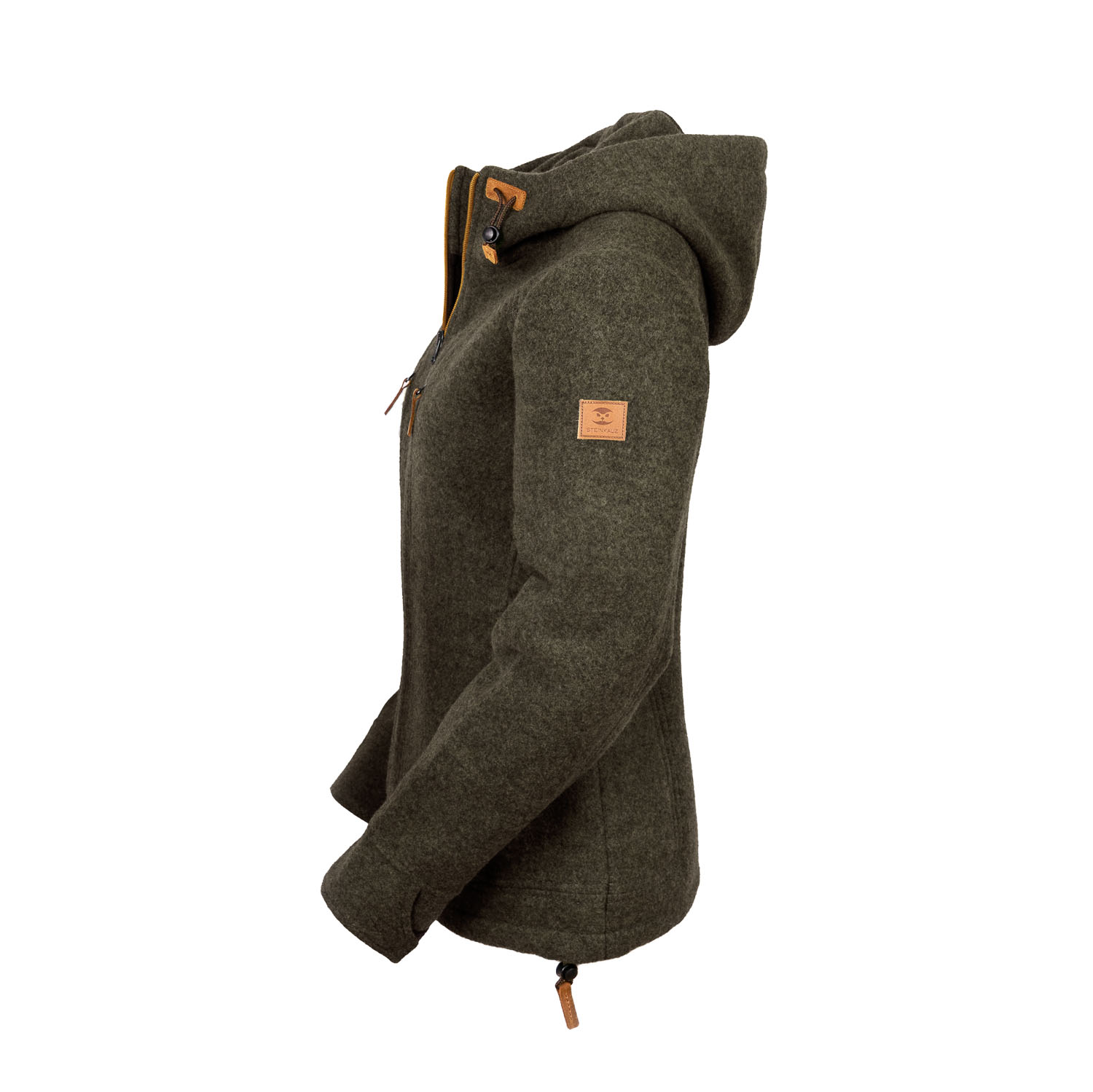 graue Damenjacke aus Lodenfleece graue Kapuzenjacke aus Loden für Frauen