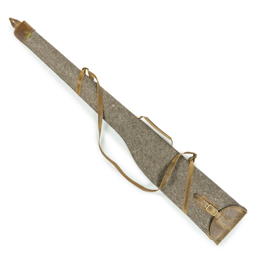 Shotgun case made of felt and leather, grey Shotgun case made of felt and leather, grey